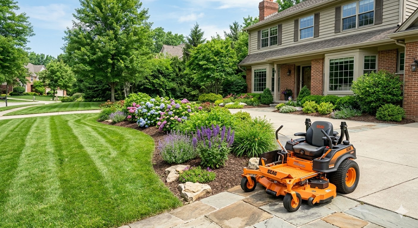 Professionally maintained lawn with zero-turn mower in Angleton TX